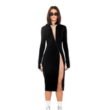 [REVENGE] ZIP UP Midi Long Sleeve Hoodie Dress in Black