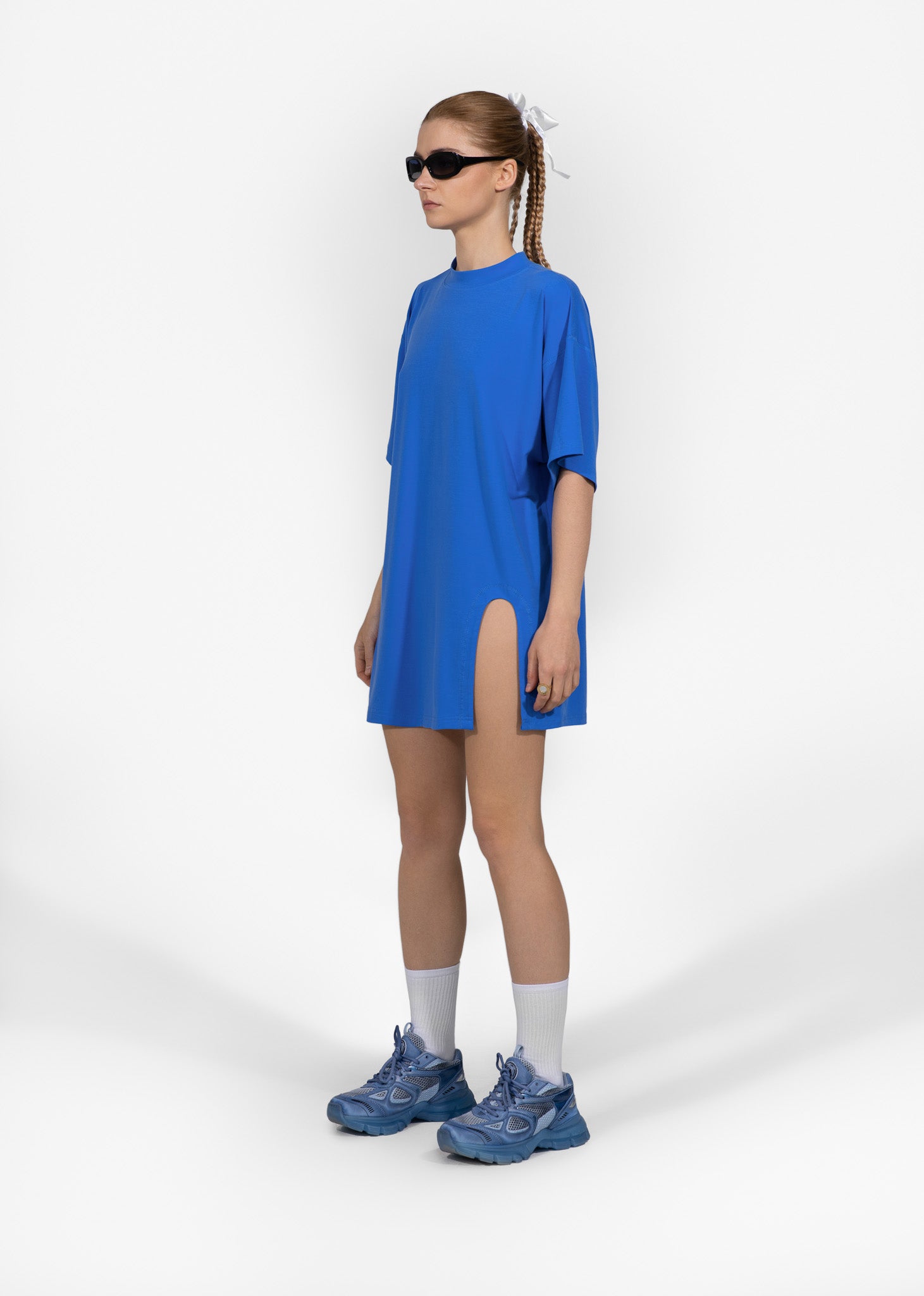 oversized cut out tee dress & one leg short Asymmetric Cut Out Gathered Mini Dress In White | EGO US