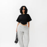 Organic Cotton Oversized Joggers with Clip-In Thong Detail in Grey Marl