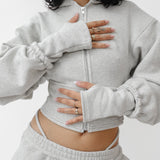 Organic Cotton Corset Glove Cuff Hoodie in Grey Marl