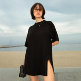 [GASOLINA]  OVERSIZED Cut Out Tee Dress & One Leg Short Co-ord in Black