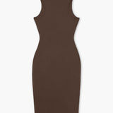 [REVENGE] ZIP UP Midi Sleeveless Dress in Chocolate Martini