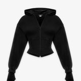 BAEsics Organic Cotton Corset Glove Cuff Hoodie in Carbon Cosmos