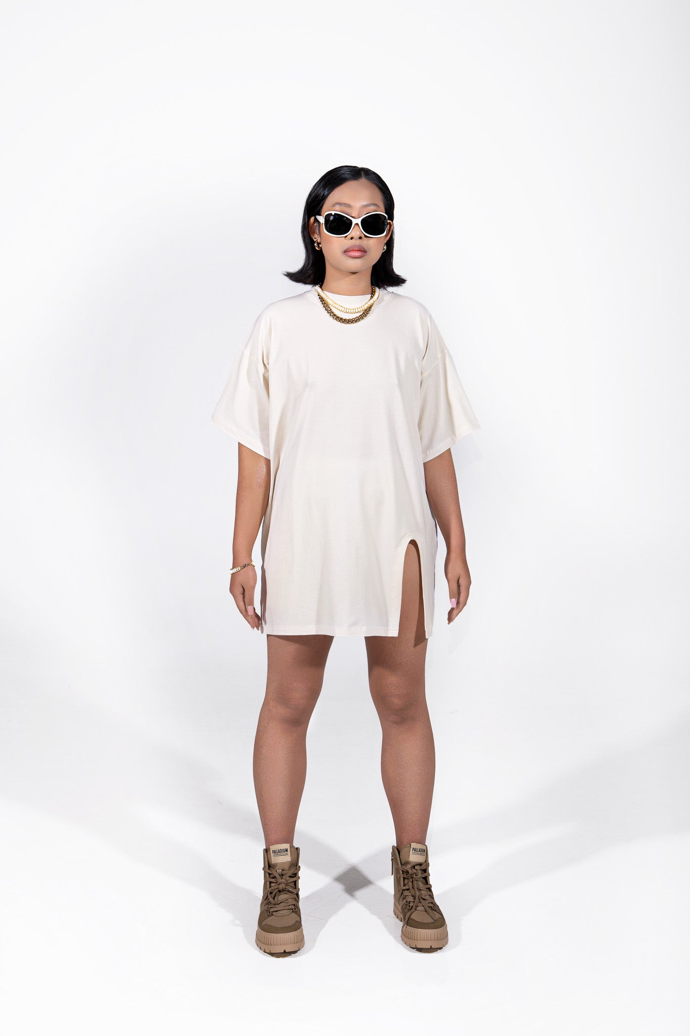 oversized cut out tee dress & one leg short Lais One Shoulder Cut Out Bodycon Mini Dress Shop American Threads Women's Trendy Online Boutique Blue / L